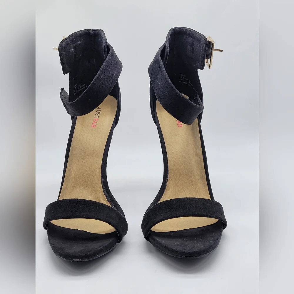 JustFab Black Suede Ankle Strap Stiletto Heels